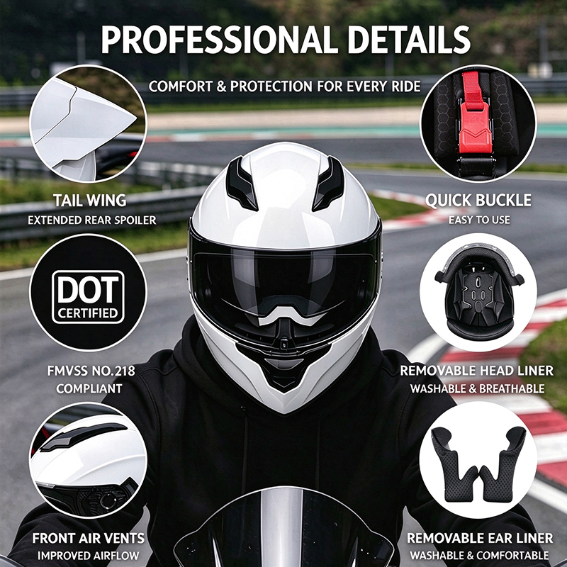 Dual Visor Large Rear Spoiler  - Dual Visor Motorcycle Racing Helmet ulasan dan harga